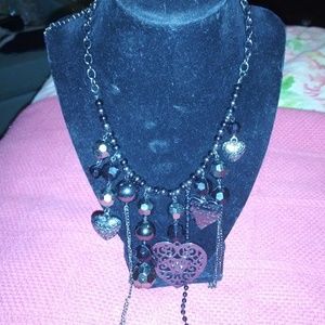 Black and slate color heart necklace